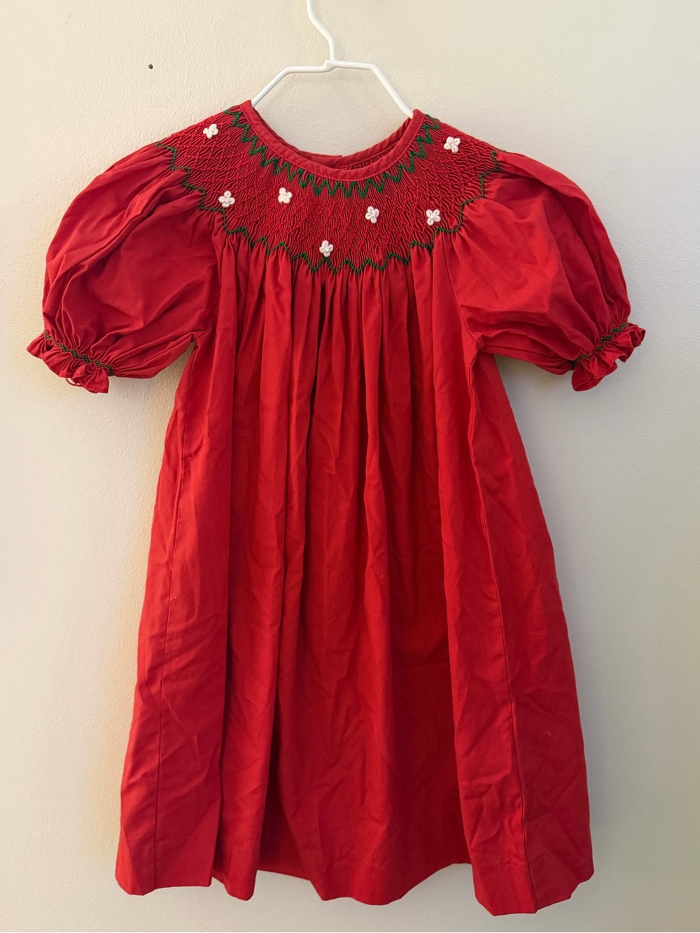 Mom & me Red Smocked Puff-Sleeve Kids Dress